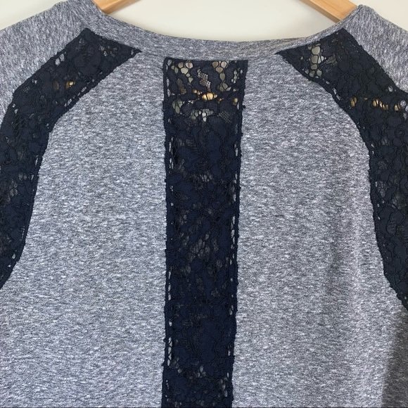 Rebecca Taylor Heathered Gray Tee with Black Lace Details - Picture 4 of 8